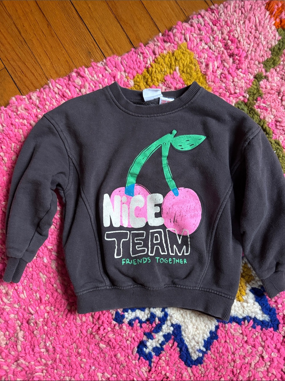 Zara Black Kids Sweatshirt with Pink Cherry Graphic